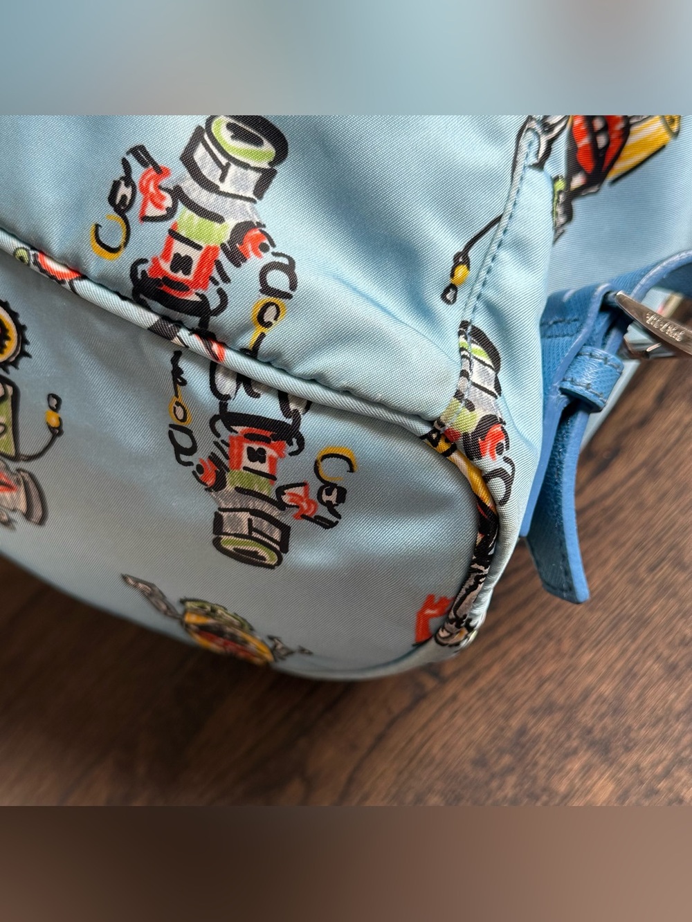 PRADA Azzurro Tessuto Nylon Robot Print Backpack 1BZ032 - Picture 12 of 14